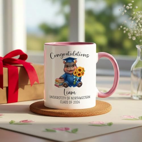 Hippo Just Graduated Accent Personalized | Customised Coffee Mug | 11 OZ