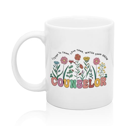 XQLZY Counselor Floral Appreciation Gifts | Ceramic Coffee Mug | 11 OZ