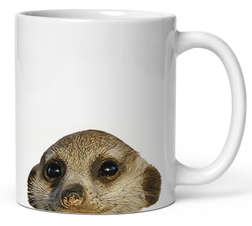 Funny Meerkat Brown Standing Peeking Face | Ceramic Coffee Mug | 11 OZ