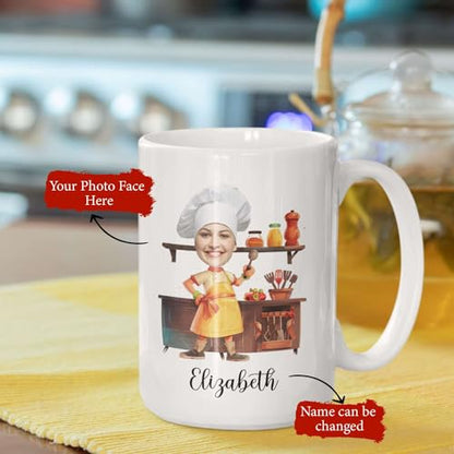 Personalized Name And Photo Face Chef | Customised Coffee Mug | 11 OZ