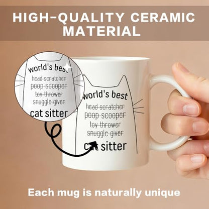 World s Best Cat Sitter Funny Theme for Milk | Ceramic Coffee Mug | 11 OZ