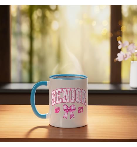Senior 2027 Class of 27 Coquette Bow Toile | Ceramic Coffee Mug | 11 OZ