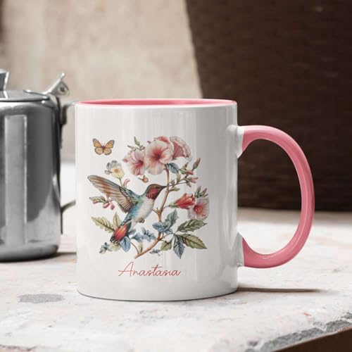 Ruby-Throated Hummingbird With Floral | Customised Coffee Mug | 11 OZ