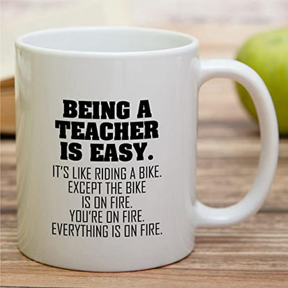 Funny Being a Teacher is Easy Except the Bike | Ceramic Coffee Mug | 11 OZ