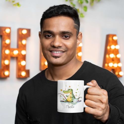 Cute Crocodile Go Fishing Customized Name | Customised Coffee Mug | 11 OZ