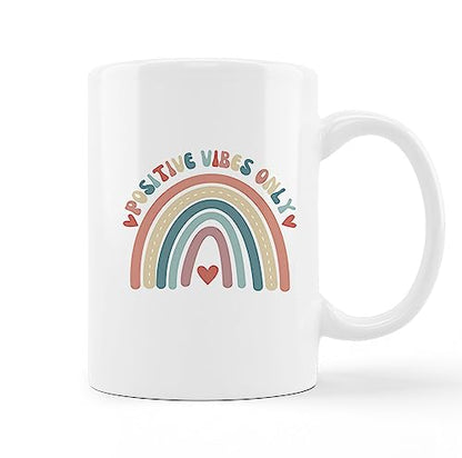 Retro Groovy Positive Vibes Boho Rainbow Heart | Ceramic Coffee Mug | 11 OZ