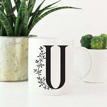 Gift Elegant Design Monogram Initial Letter U | Ceramic Coffee Mug | 11 OZ