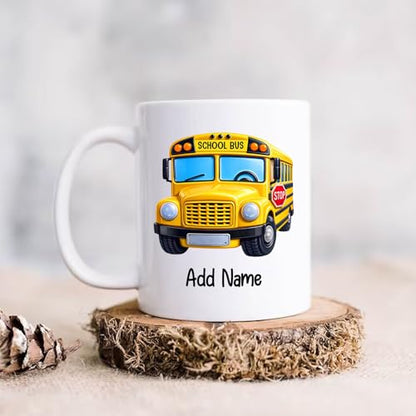 Personalized School Bus with Name Driver | Customised Coffee Mug | 11 OZ