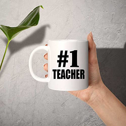 Designsify Gifts Number One 1 Teacher | Ceramic Coffee Mug | 11 OZ
