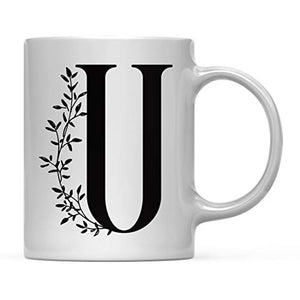 Gift Elegant Design Monogram Initial Letter U | Ceramic Coffee Mug | 11 OZ