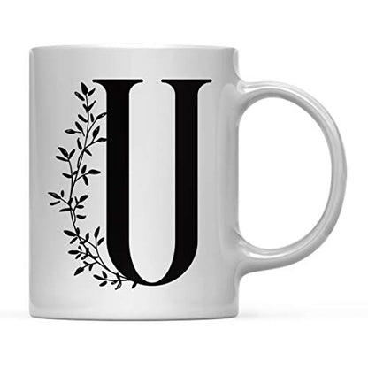 Gift Elegant Design Monogram Initial Letter U | Ceramic Coffee Mug | 11 OZ