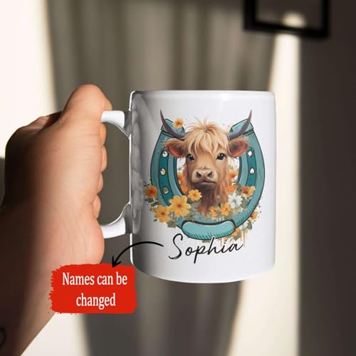 Highland Cow Behind A Horseshoe Customized | Customised Coffee Mug | 11 OZ