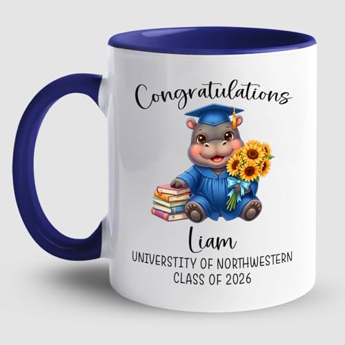Hippo Just Graduated Accent Personalized | Customised Coffee Mug | 11 OZ