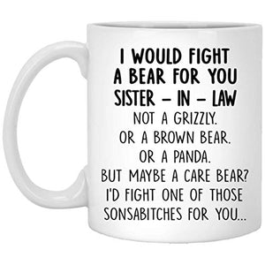 OystersPearl Funny Bear Fight Sister In Law | Ceramic Coffee Mug | 11 OZ