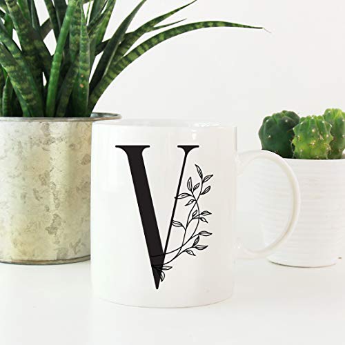 Gift Elegant Design Monogram Initial Letter V | Ceramic Coffee Mug | 11 OZ