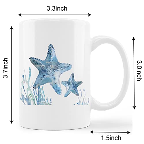 Watercolor Starfish Sea Life Couple Milk | Ceramic Coffee Mug | 11 OZ