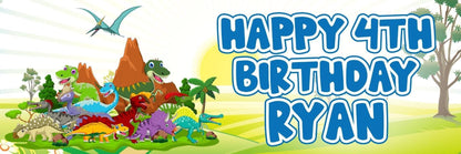 2x Personalised Dinosaur Birthday Banner: T-Rex Party Decorations