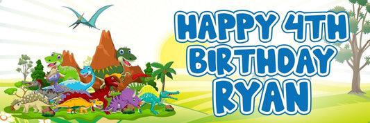 2x Personalised Dinosaur Birthday Banner: T-Rex Party Decorations