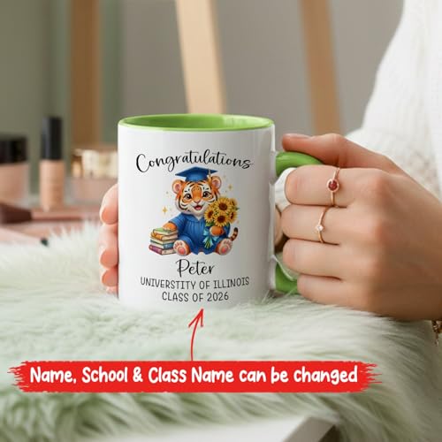 Tiger Graduation Accent Personalized Name | Customised Coffee Mug | 11 OZ