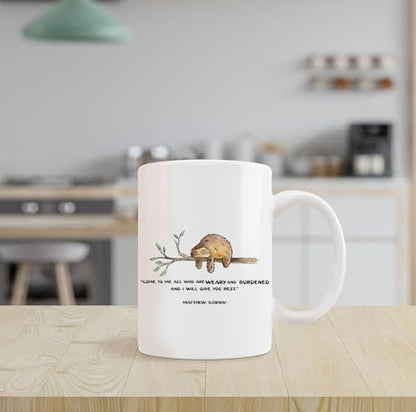 Funny Sloth Matthew 11 28 Bible Verse | Ceramic Coffee Mug | 11 OZ