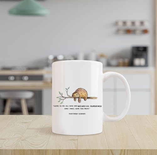 Funny Sloth Matthew 11 28 Bible Verse | Ceramic Coffee Mug | 11 OZ
