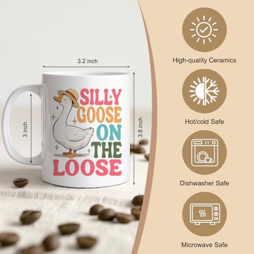 Silly Goose On The Loose Funny Double-Sided | Ceramic Coffee Mug | 11 OZ