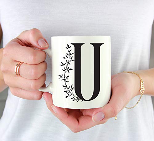 Gift Elegant Design Monogram Initial Letter U | Ceramic Coffee Mug | 11 OZ