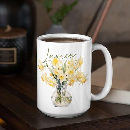 Personalized Name On Daffodils Travel | Customised Coffee Mug | 11 OZ