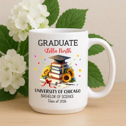 Personalized Graduation Cap Sunflower | Customised Coffee Mug | 11 OZ