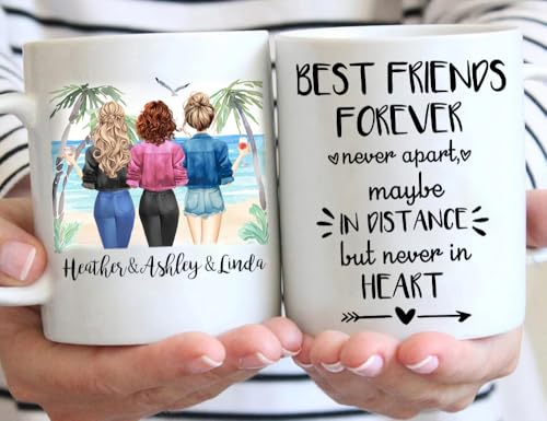 Personalized 3 Best Friends for Women | Customised Coffee Mug | 11 OZ