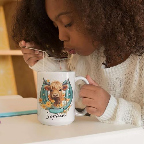 Highland Cow Behind A Horseshoe Customized | Customised Coffee Mug | 11 OZ
