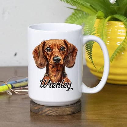 Personalized Brown Dachshund Customized | Customised Coffee Mug | 11 OZ