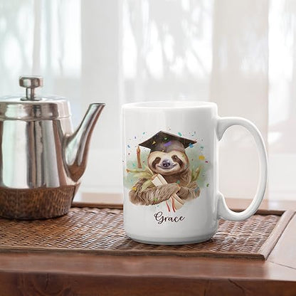Personalized Sloth Graduation Custom Name | Customised Coffee Mug | 11 OZ