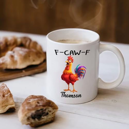 Personalized Name Caw F Chicken Accent Gift | Customised Coffee Mug | 11 OZ