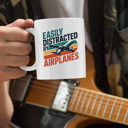 Easily Distracted By Airplanes Pilot Gifts | Ceramic Coffee Mug | 11 OZ
