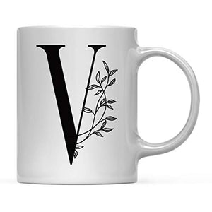 Gift Elegant Design Monogram Initial Letter V | Ceramic Coffee Mug | 11 OZ