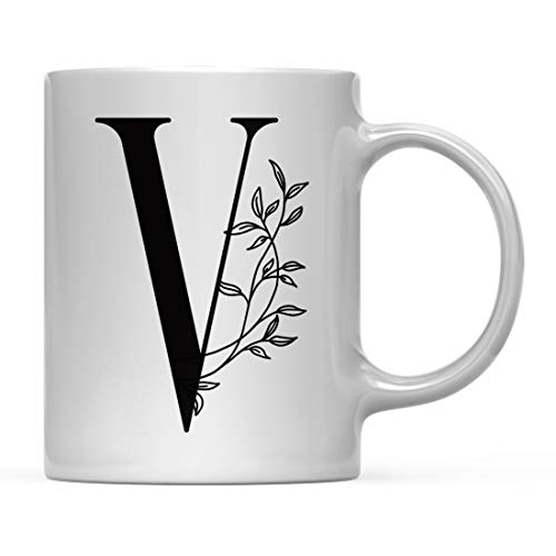 Gift Elegant Design Monogram Initial Letter V | Ceramic Coffee Mug | 11 OZ