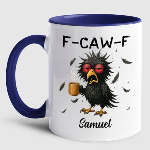 Personalized Name Caw-F Crow Raven Bird | Customised Coffee Mug | 11 OZ