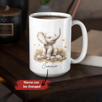 Baby Elephant Accent Personalized Animal | Customised Coffee Mug | 11 OZ