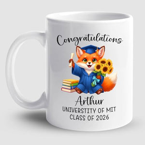 Personalized Name Fox Graduation Accent | Customised Coffee Mug | 11 OZ
