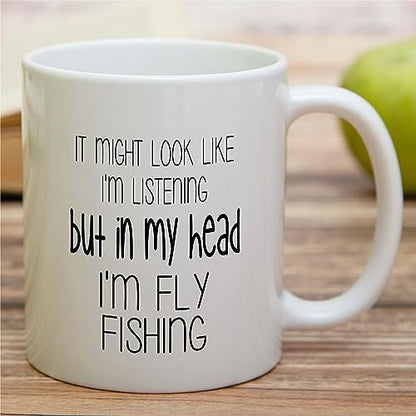 Funny Fly Fishing Gift In My Head I m | Ceramic Coffee Mug | 11 OZ