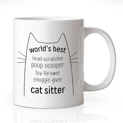 World s Best Cat Sitter Funny Theme for Milk | Ceramic Coffee Mug | 11 OZ