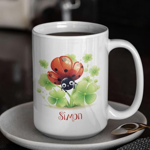 Personalized Adorable Ladybug And Four-Leaf | Customised Coffee Mug | 11 OZ