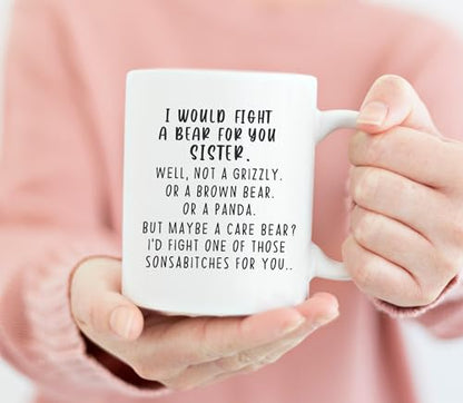 Fight Bear For Sister Funny Gift Sisters In | Ceramic Coffee Mug | 11 OZ