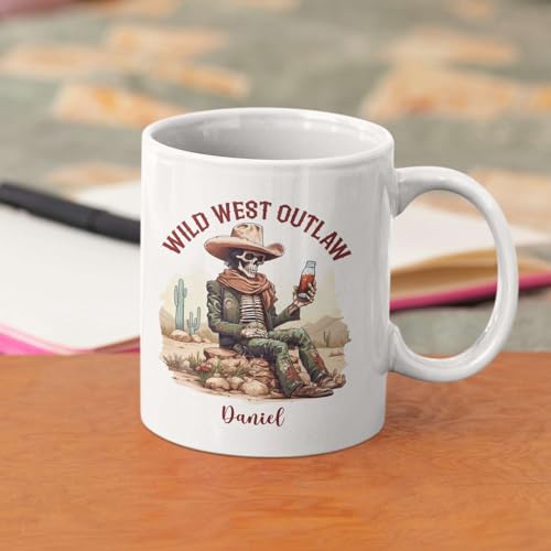 Personalized Skeleton Cowboy Drinking Beer | Customised Coffee Mug | 11 OZ