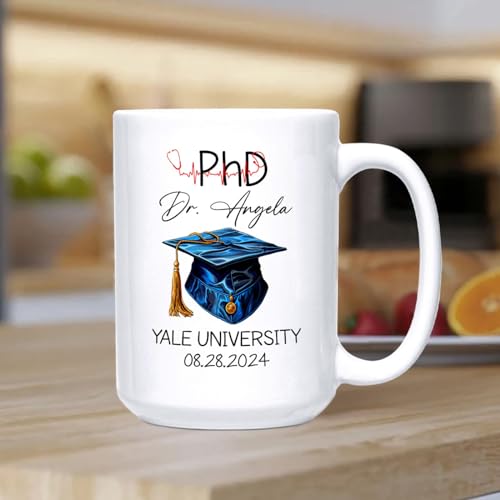 PhD Congrats Graduation Cap Personalized | Customised Coffee Mug | 11 OZ