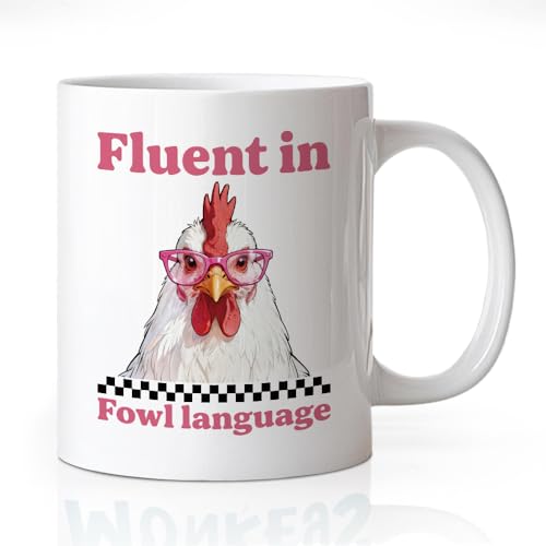 Fluent in Fowl Language Cool Rooster Theme | Ceramic Coffee Mug | 11 OZ