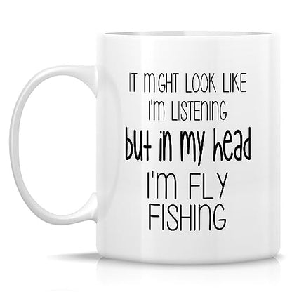 Funny Fly Fishing Gift In My Head I m | Ceramic Coffee Mug | 11 OZ