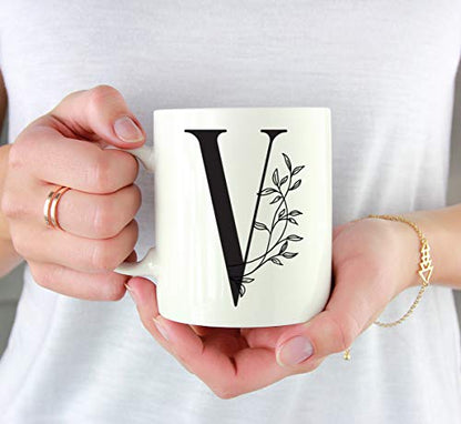 Gift Elegant Design Monogram Initial Letter V | Ceramic Coffee Mug | 11 OZ