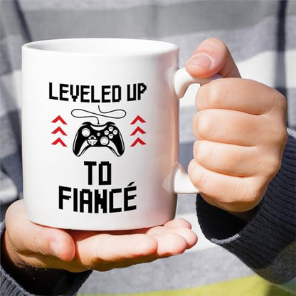 Funny Leveled Up to Fianc Humorous Engagement | Ceramic Coffee Mug | 11 OZ